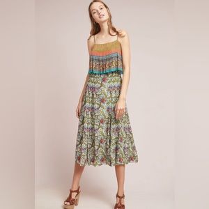 🦋Anthropologie Tanvi Kedia Beaded Boho Ruffle Midi Dress